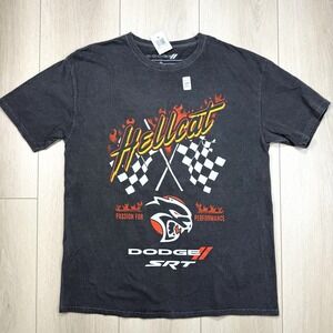 Dodge SRT Hellcat Graphic T-Shirt Mens XL Black Flames Racing Checkered Flag Tee